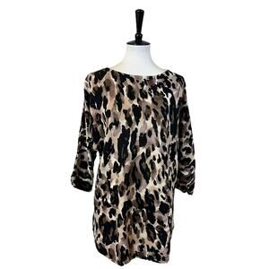 Jones New York Sweater Tunic Linen Crew Neck 3/4 Sleeves Leopard Women’s Size L